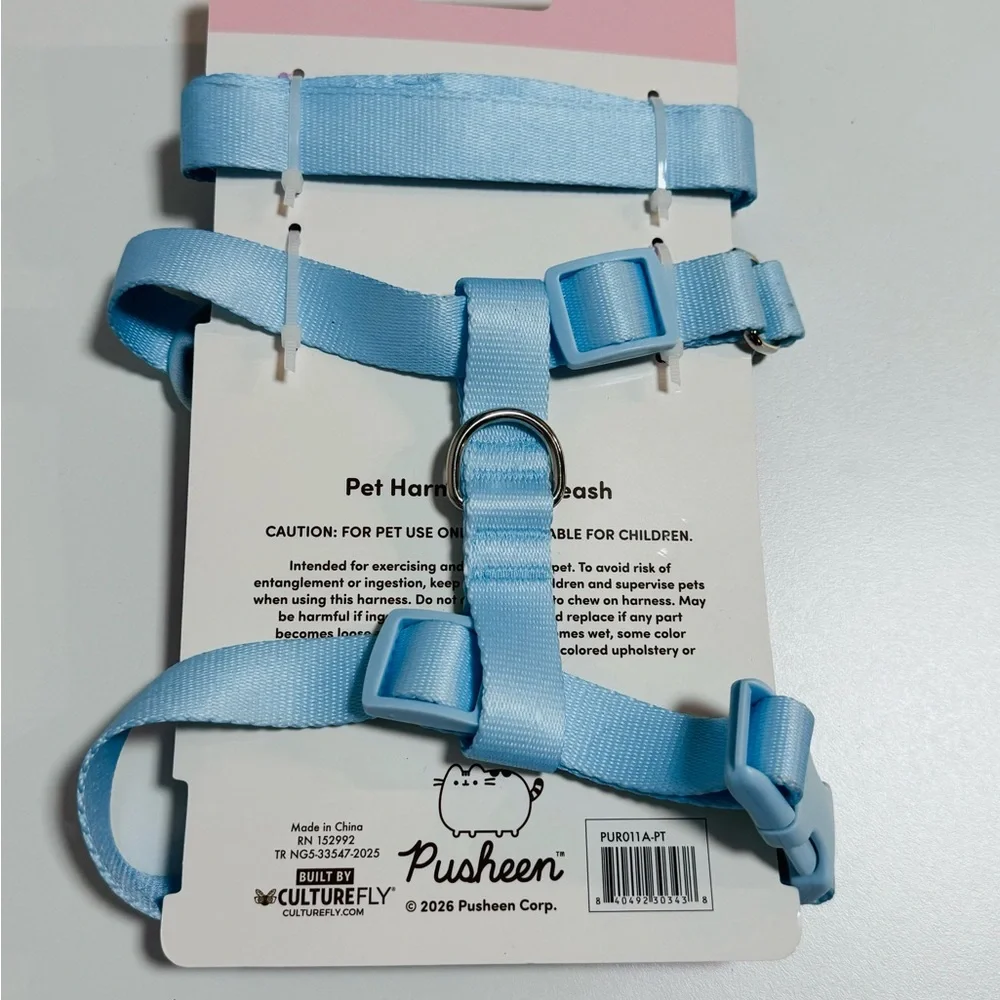 Pusheen Cat Harness Leash Set + 2 Cat Collars + 4 Collar Bows Bundle Small